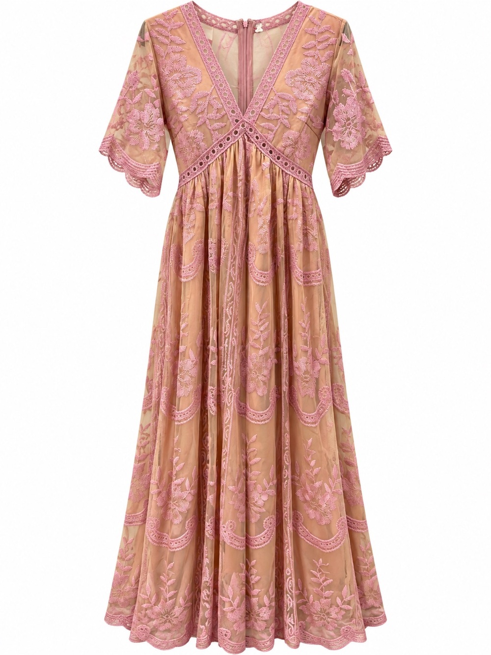 Pinkblush Pink Embroidered V-Neck Maxi Dress on Tan